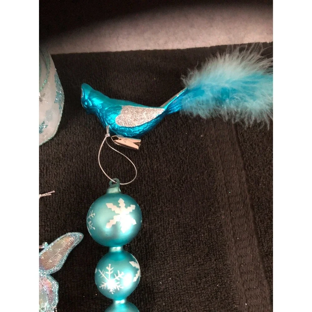 Lot of Vintage Teal/Blue Ornaments~Teal Wired Ribbon Excellent Condition